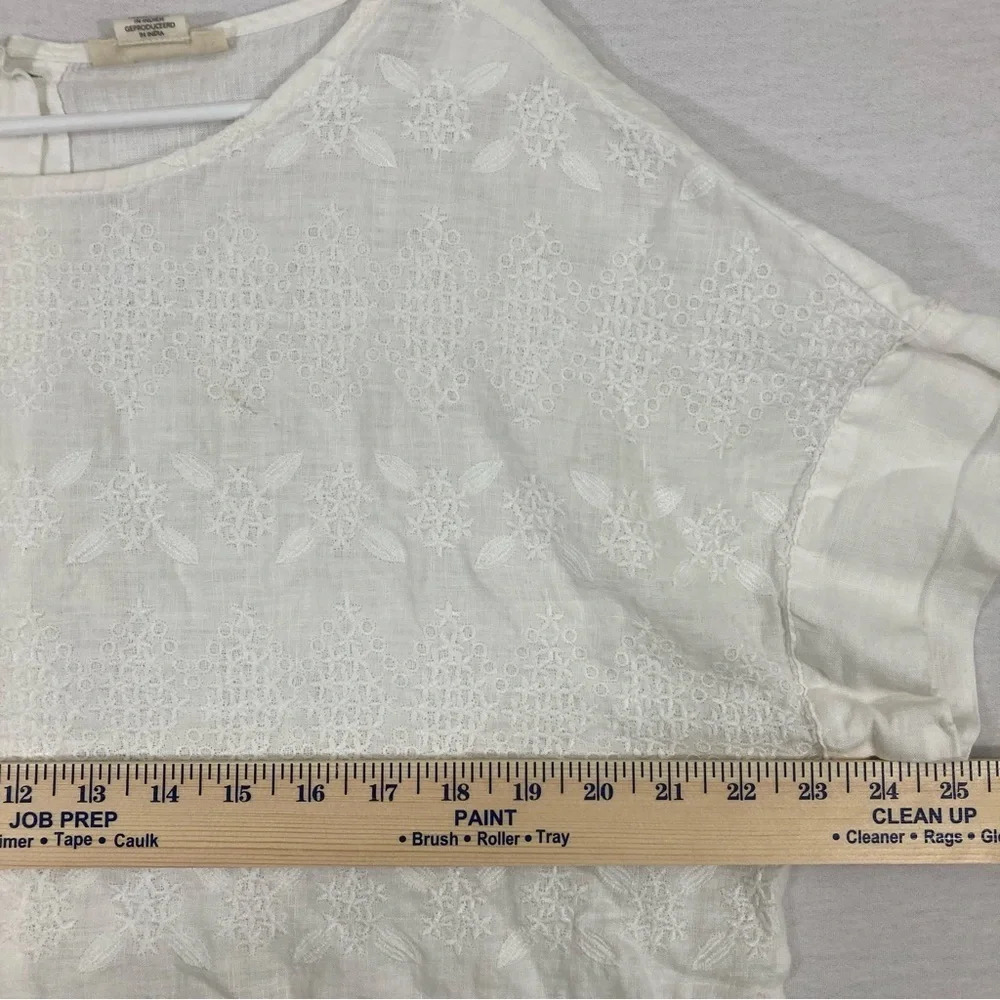 Christian Siriano White 100% Linen Embroidered Floral Top Large - Picture 7 of 10